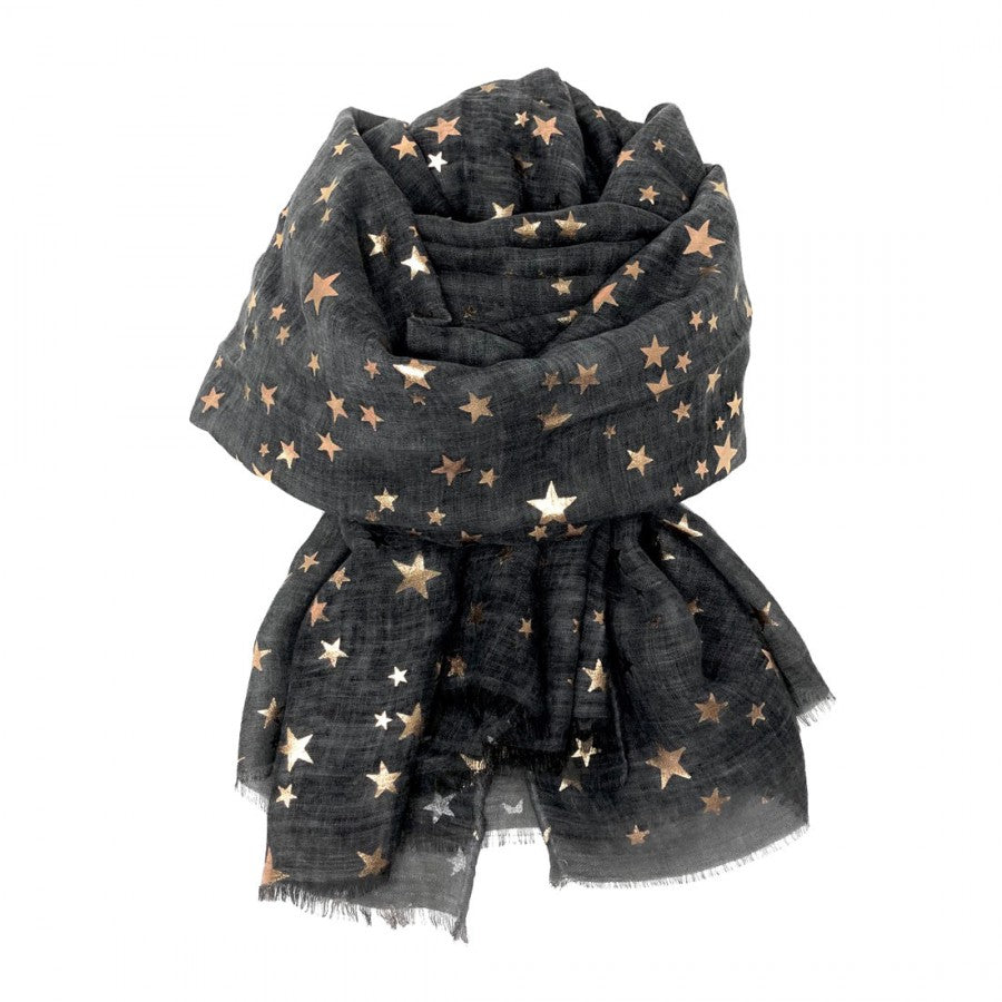Charcoal Grey Red Gold Star Scarf