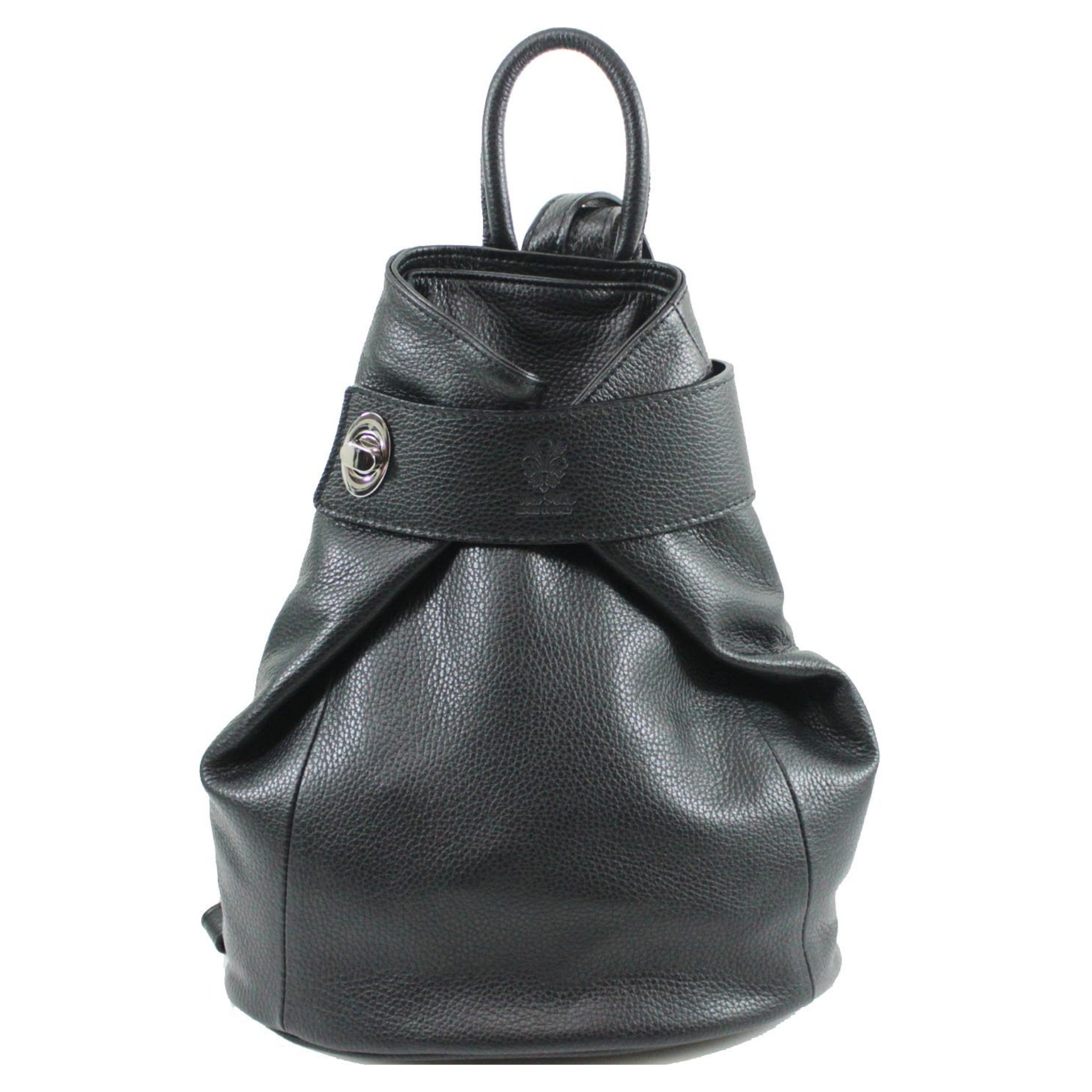 Chic Italian Black Leather Back Pack
