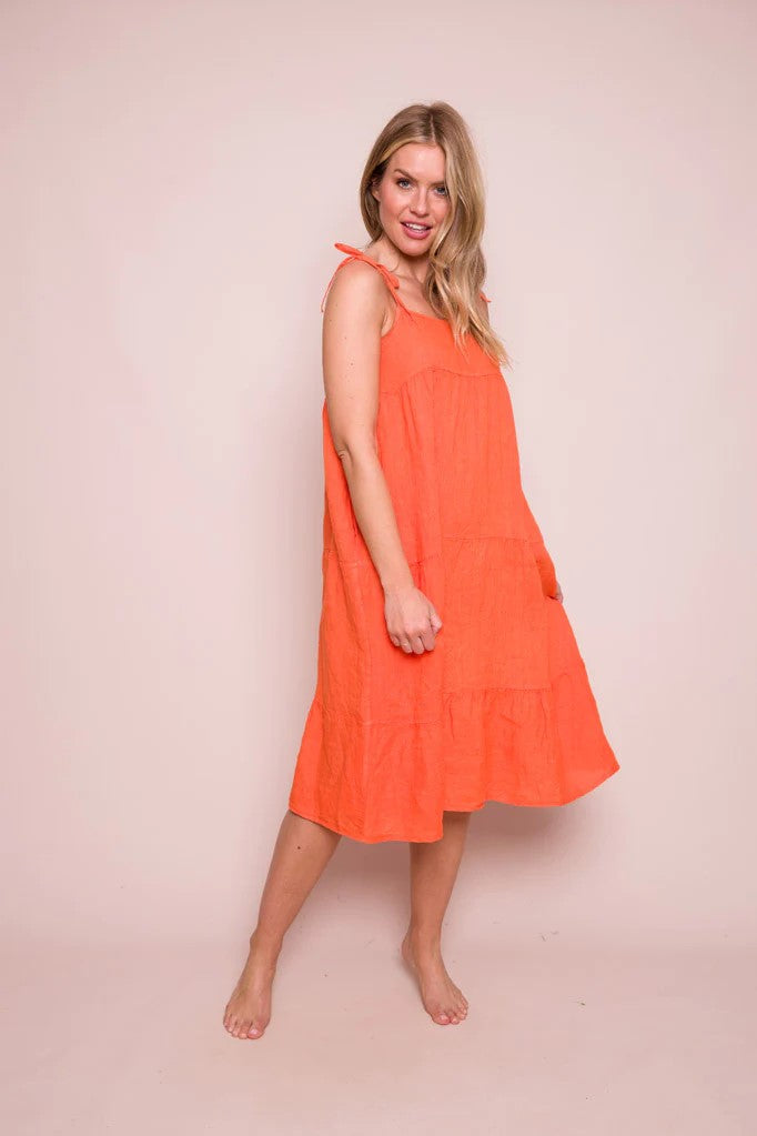 Sapphire Linen Orange Summer Dress