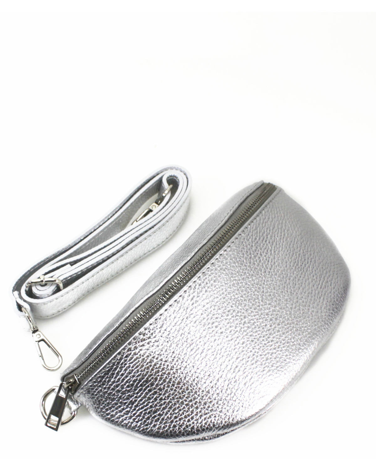 Leather Sling Bag - Silver