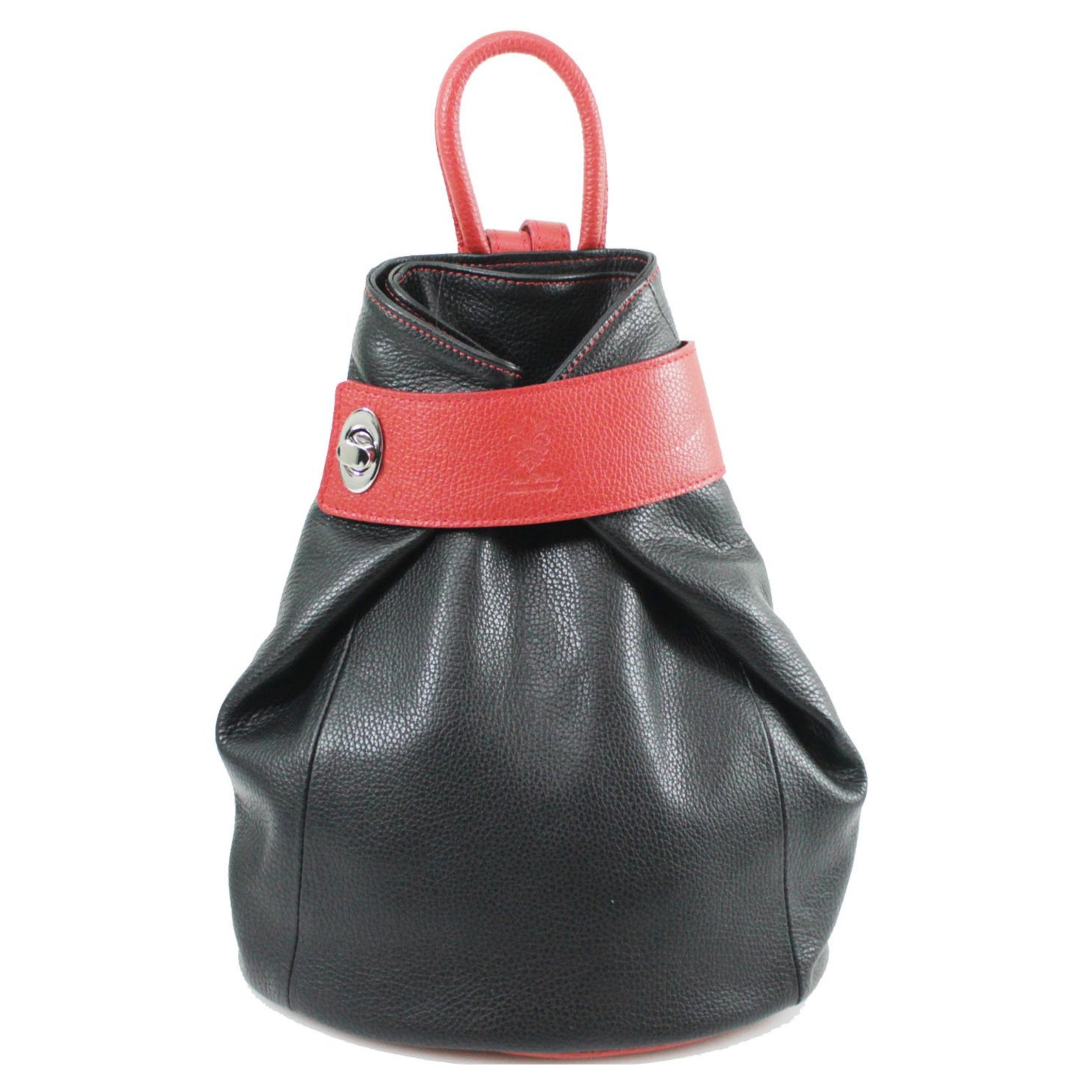 Chic Italian Black/Red Leather Back Pack