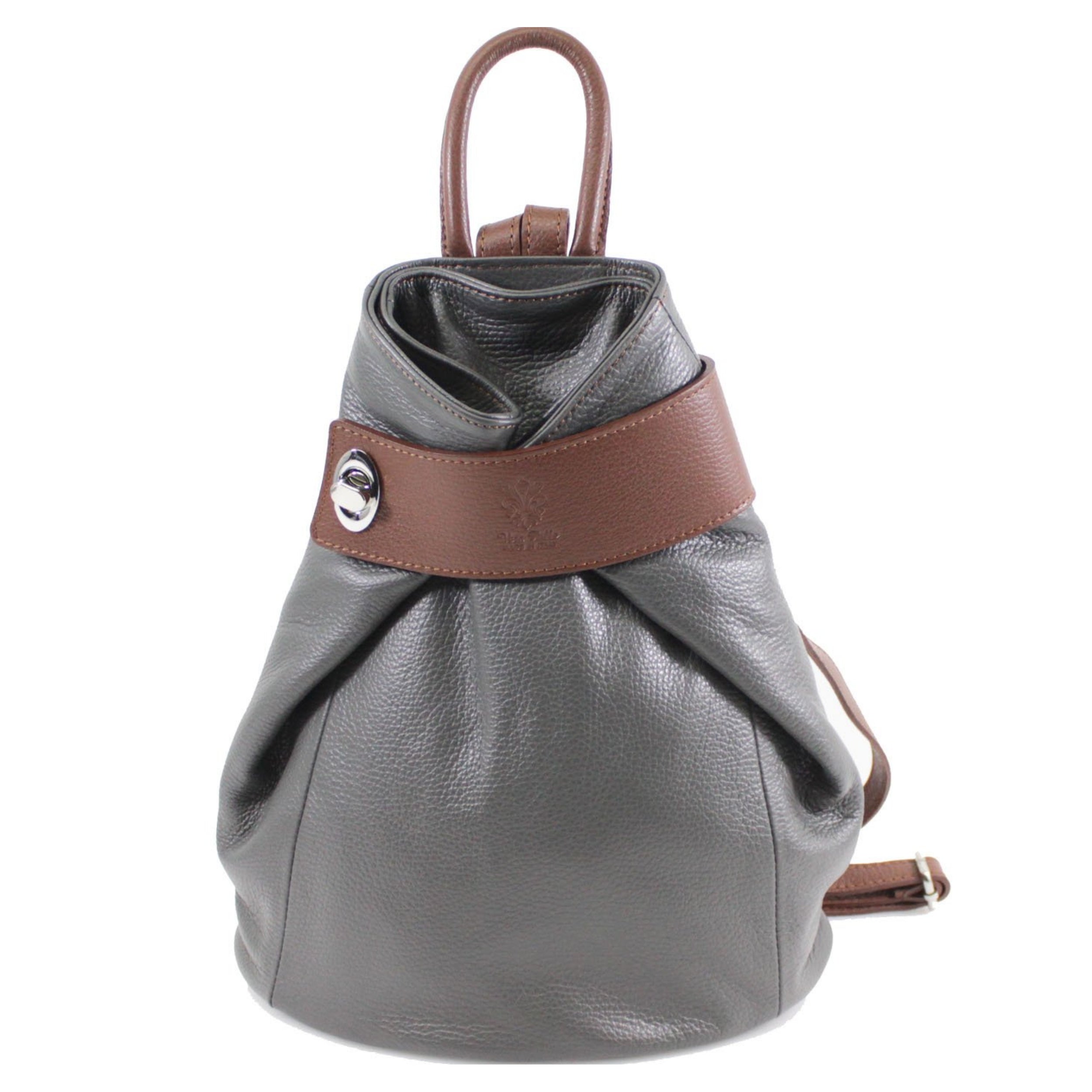 Chic Italian Grey/Tan Leather Back Pack