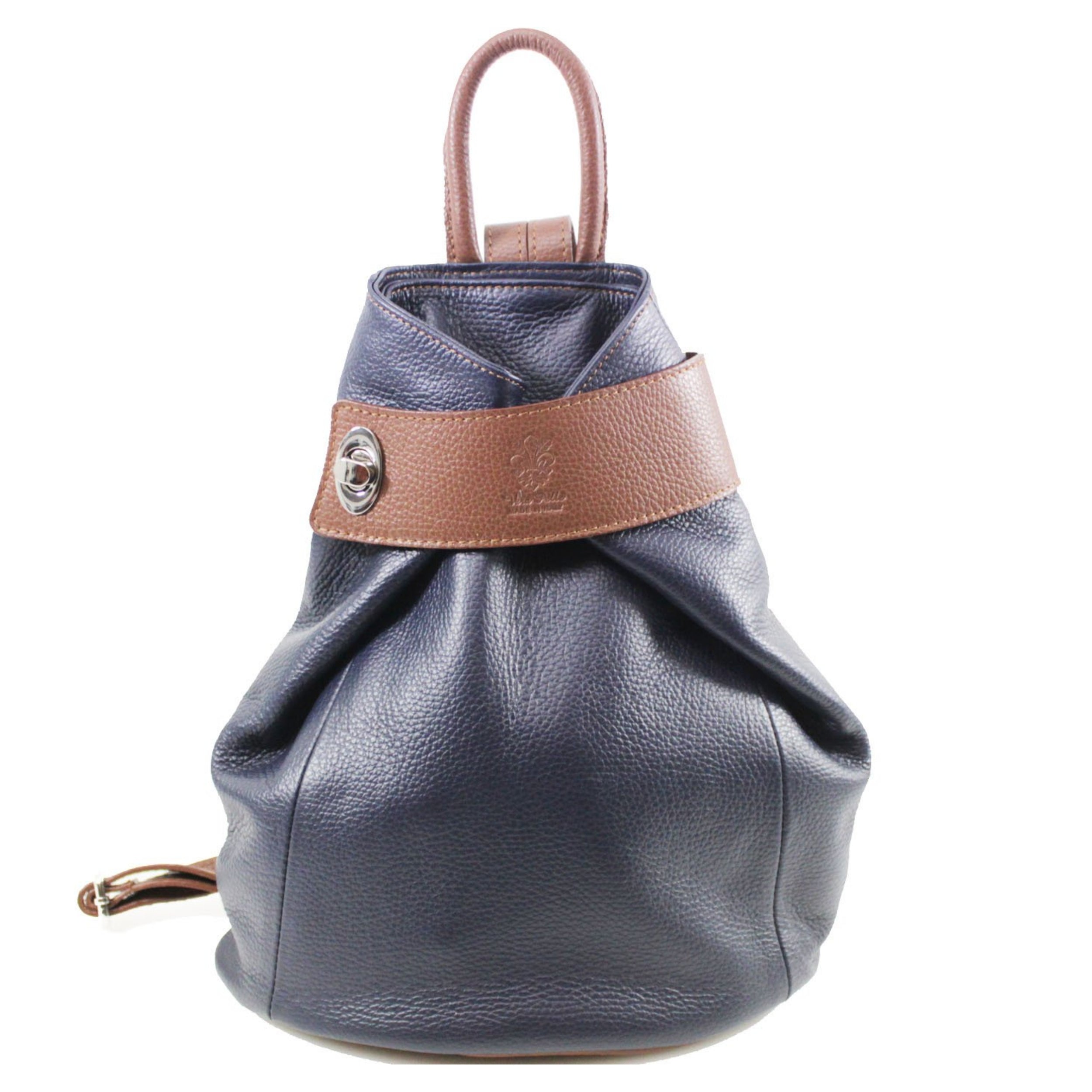 Chic Italian Navy/Tan Leather Back Pack