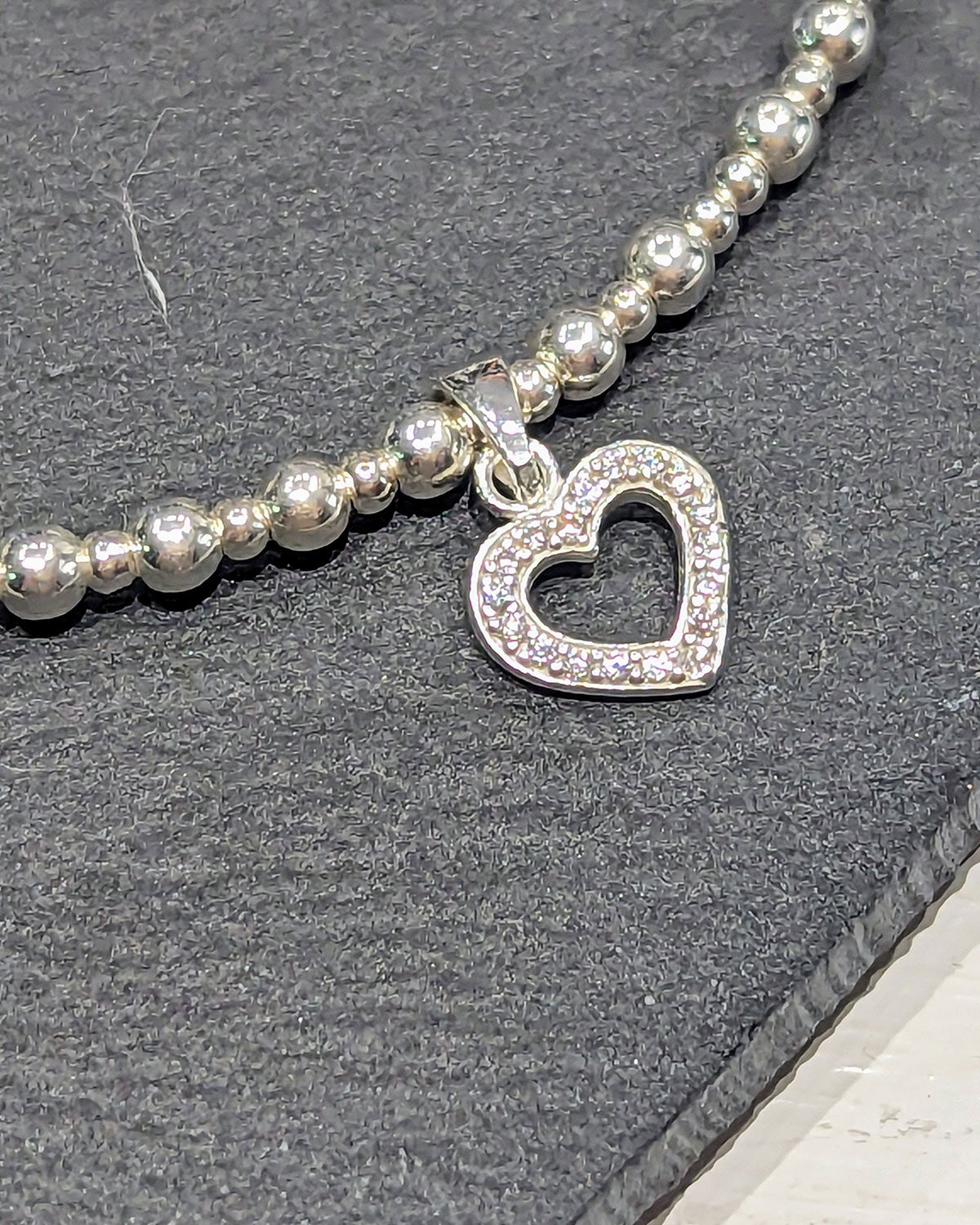 Sterling Silver CZ Heart Charm Anklet
