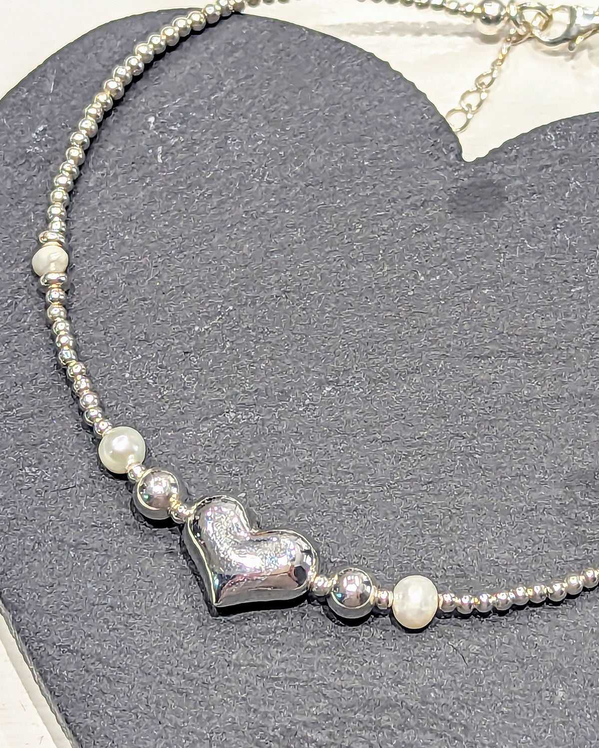 Sterling Silver Heart Freshwater Pearl Anklet