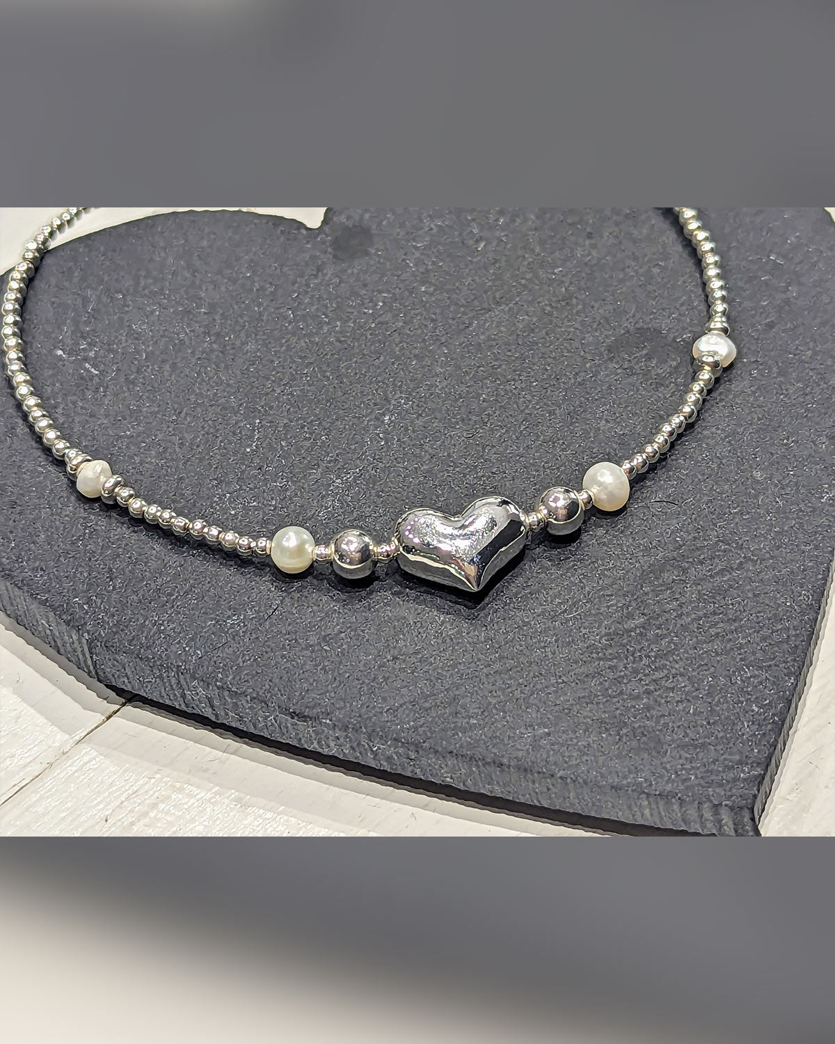 Sterling Silver Heart Freshwater Pearl Anklet