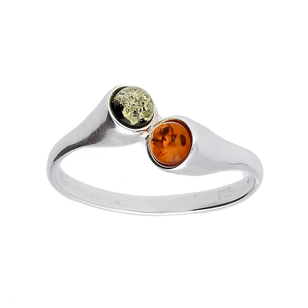 Elegant Multi Colour Amber Silver Ring