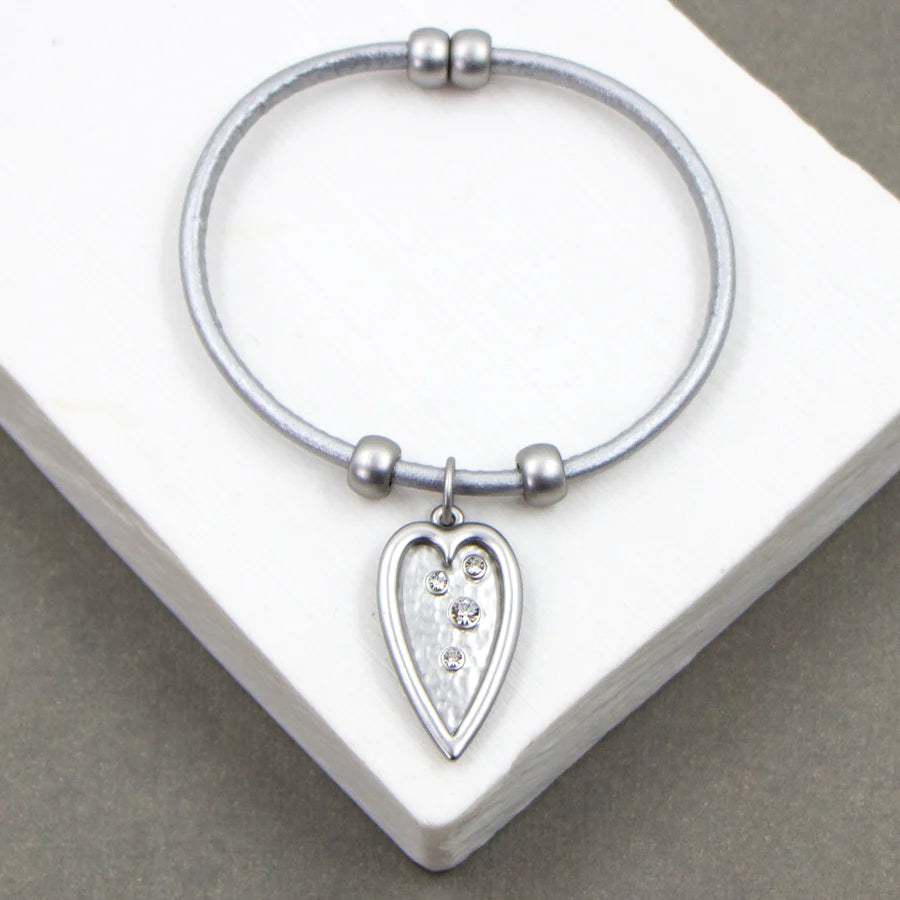 Grey Magnetic Bracelet with Heart Pendant