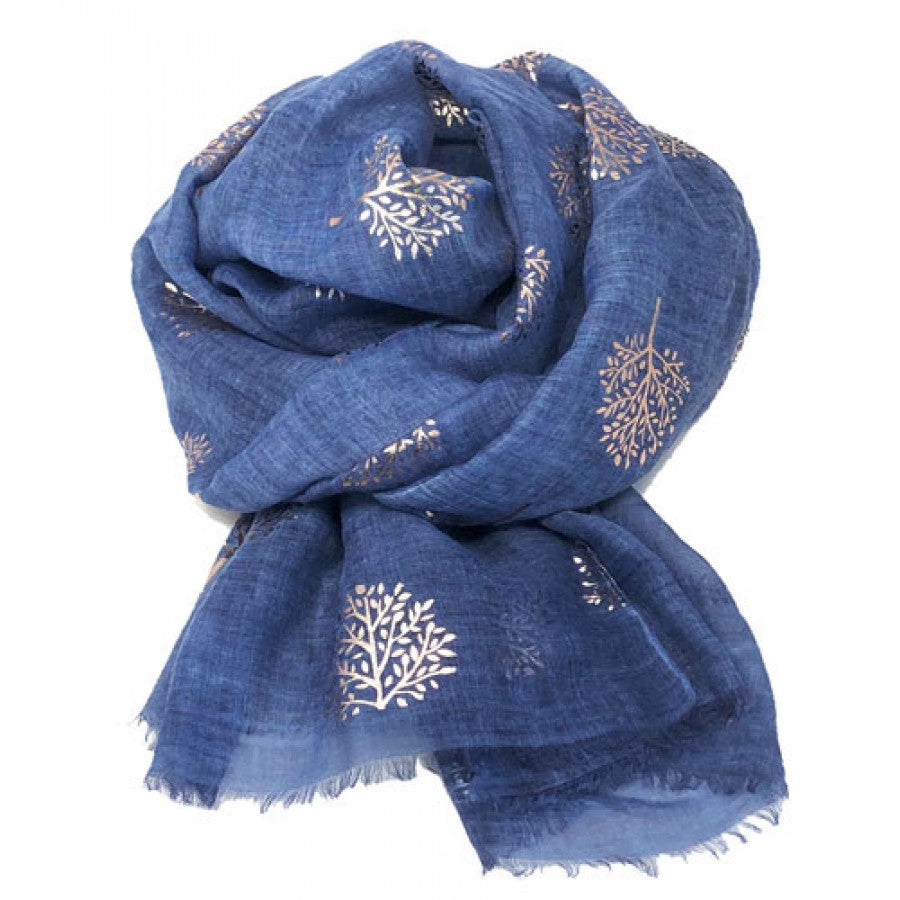 Denim Blue Red Gold Mulberry Scarf